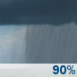 Thursday: Showers and possibly a thunderstorm. High near 75. South wind around 10 mph, with gusts as high as 20 mph. Chance of precipitation is 90%. New rainfall amounts between a quarter and half of an inch possible. Thursday: Showers and possibly a thunderstorm. High near 75. South wind around 10 mph, with gusts as high as 20 mph. Chance of precipitation is 90%. New rainfall amounts between a quarter and half of an inch possible.